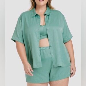 NWT Auden Plus Size Green Satin-like Sleepwear/ PJ Set/ Loungewear